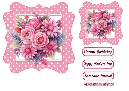 Pretty Pink Flowers/Roses In Pink 7x7 Polkadot Frame (THREE)