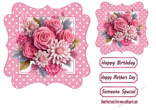 Pretty Pink Flowers/Roses In Pink 7x7 Polkadot Frame (FOUR)