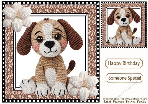 Cute Knit Effect Puppy, With Flowers In Swirl 8x8 Frame