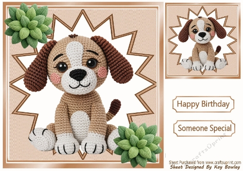 Cute Knit Effect Puppy, With Green Leaves In Ornatel 8x8 Frame