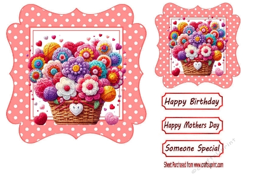 Pretty Basket Of Knitted Flowers , Polkadot 7x7 Frame (one)