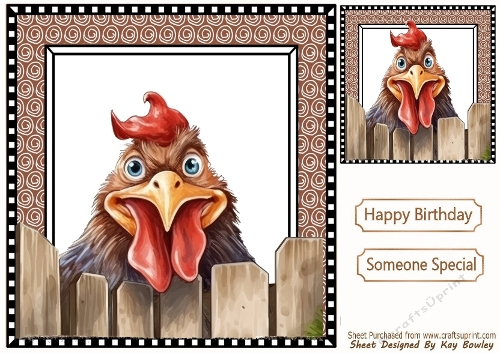 Funny Face Chicken Peeking Over Fence 8x8 (ONE)
