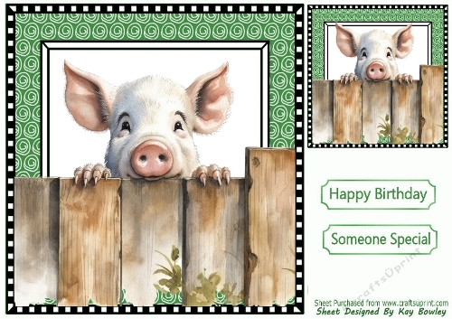 Cheeky Pig Peeking Over Fence 8x8 (THREE)