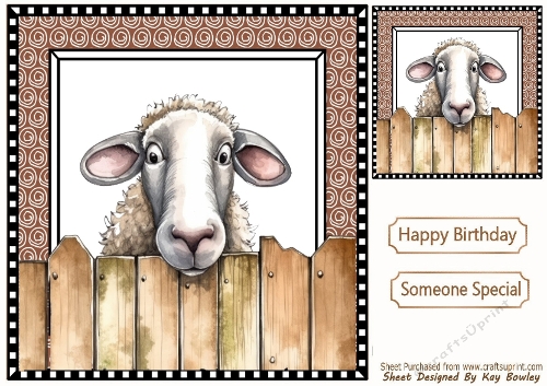 Cheeky Sheep Peeking Over Fence 8x8 (FOUR)