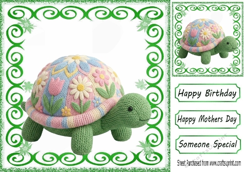 Pretty Knitted Tortoise In Green Swirl 8x8 Frame