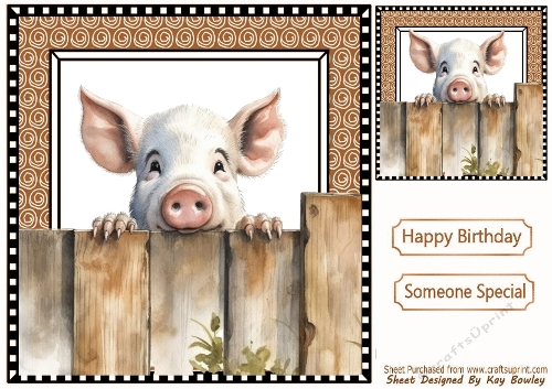 Funny Pig Peeking Over Fence 8x8 (NINE)