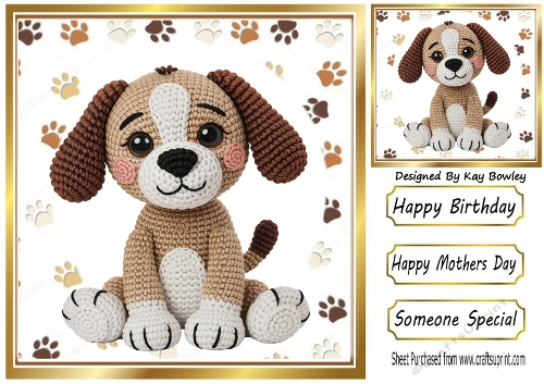 Cute Crochet Brown Puppy In Paws 8x8 Frame