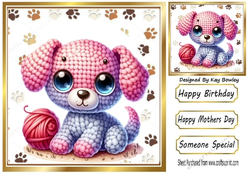 Cute Crochet Pink Puppy In Paws 8x8 Frame