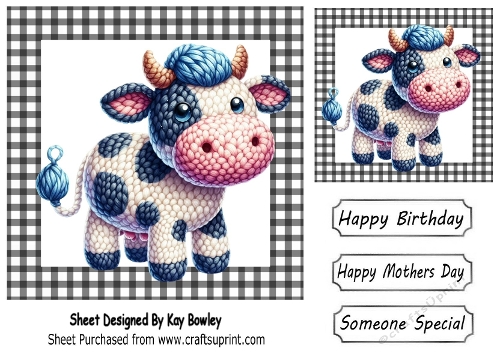 Cute Crochet Bull 7x7 Black/White Gingham Frame