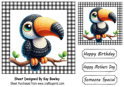 Cute Crochet Toucan 7x7 Black/White Gingham Frame