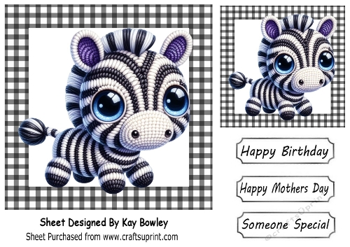 Cute Crochet Zebra 7x7 Black/White Gingham Frame