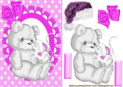 Cute Little Teddy with Mouse in Santa Hat