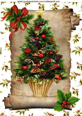 Christmas Tree with Holly on a Scroll A4 Topper