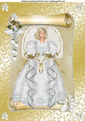 White Angel on a Scroll with Gold Star Background A4 Topper