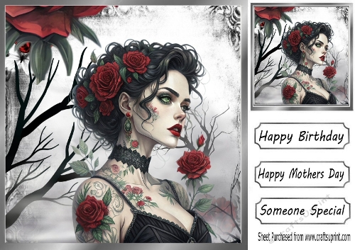 Gothic Lady With Red Roses 8x8 (TWO)