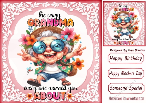 Crazy Grandma  In Red 8x8