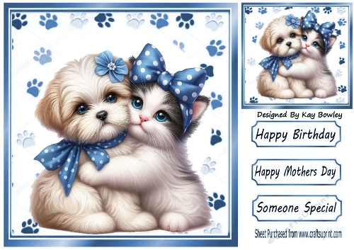 Cute Puppy/Kitten Cuddles 8X8 Blue