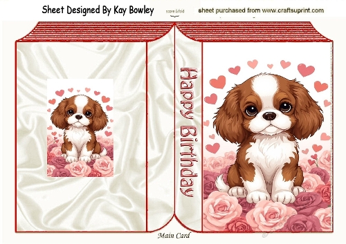 Lovely Little Cavalier Puppy Hearts & Roses Folded Book