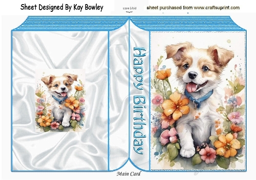 Lovely Little Puppy With Coloured Flowers Folded Book