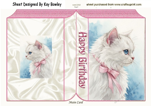 Pretty White Kitten In Pink Folded Book With Bow (TWO)