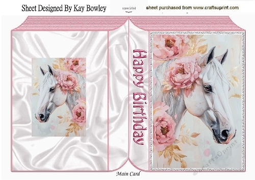 Beautiful White Horse With Roses Pink Folded Book  (ONE)