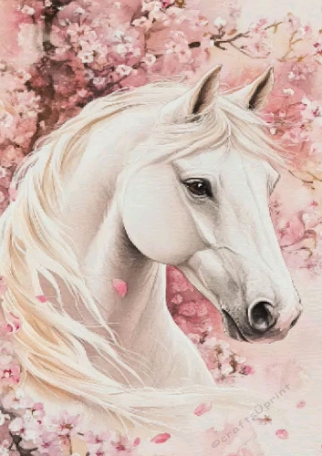 Pretty White Horse With Roses A4 