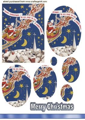 Santa Flying Over the Roof Tops Oval Pyramids