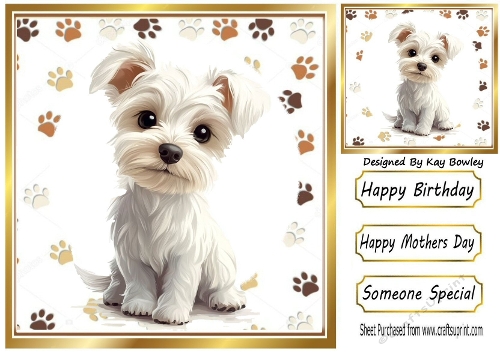 Cute White Westie Puppy With Paw Prints 8x8