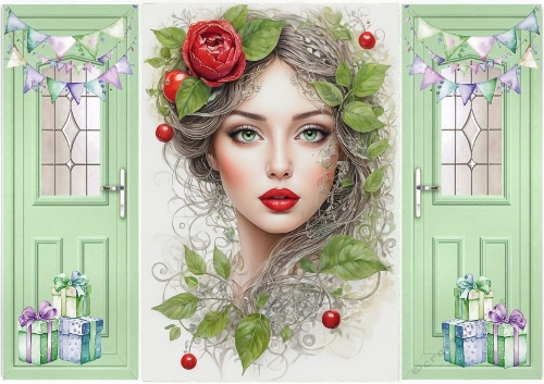 Lovely Lady With Green Leaves Gate Fold (TWO)