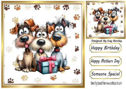 Funny Face Whimsical Dogs With Paw Prints 8x8