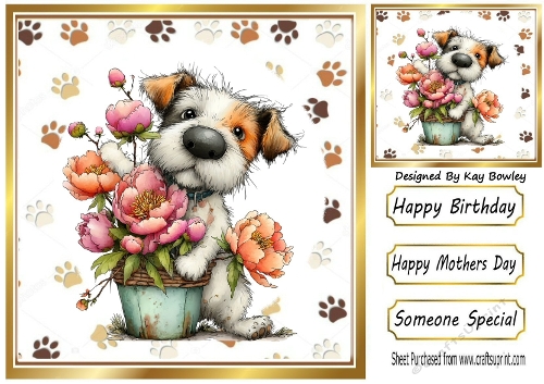 Cute Puppy JUST FOR YOU! With Flowers 8x8