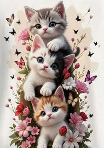 Playful Little Kittens With Butterflies A4 (ONE)