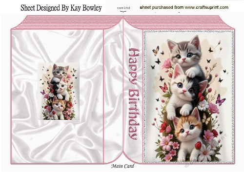 Playful Little Kittens With Flowers Folded Book Pink (TWO)