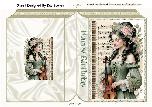 Pretty Vintage Lady With Violin & Music Folded Book