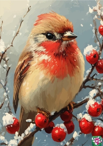 Lovely Robin With  Snow And Red Berries A4