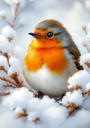 Lovely Robin With Winter Snow, A4