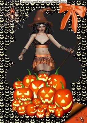 Sexy Witch with Pumpkins & Spiders A4 Topper