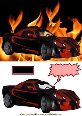 Sports Car in Flame Background