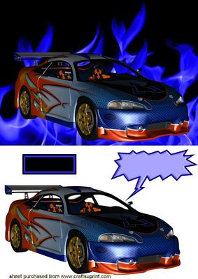 Sports Car with Electric Blue Flames