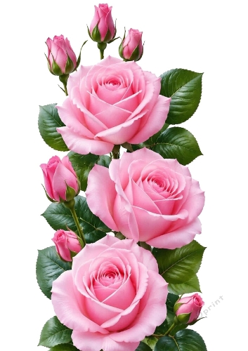 3 Beautiful Pink Roses On A Stem A4