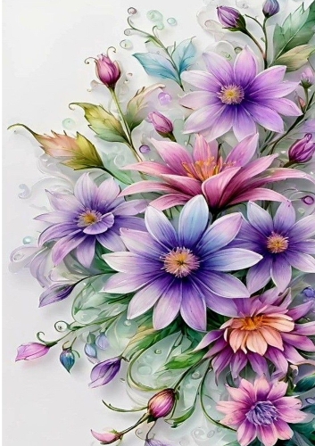 Pretty Lilac/Pink Flowers A4