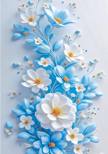 Pretty White & Blue Flowers A4