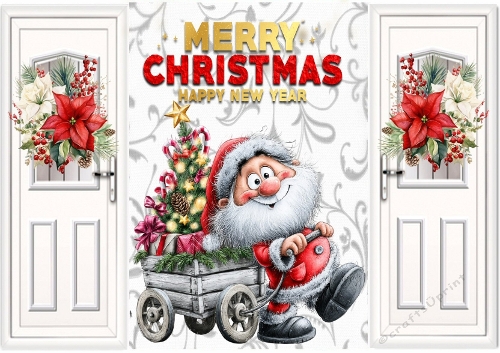 Christmas Gatefold With A Happy Santa With Tree (FOUR)