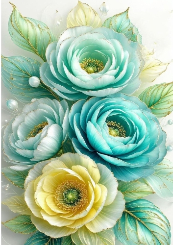 Lovely Lemon & Turq Flowers A4