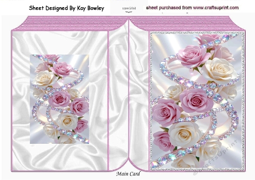 Lovely Pink & White Roses With Diamonds Folded Book