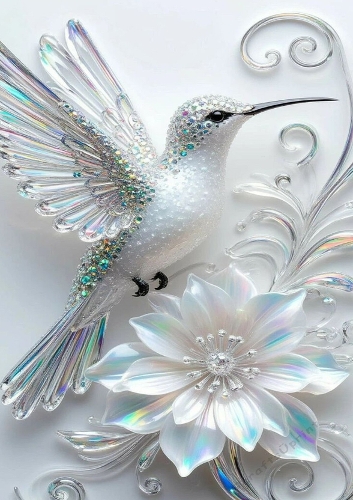 Lovely Rainbow Kingfisher With Diamonds & Flowers A4