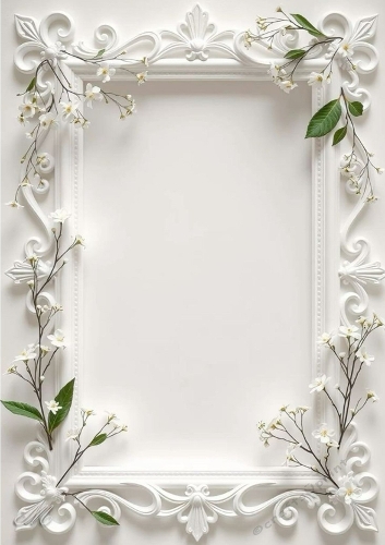 Pretty White Flowers With Scroll A4