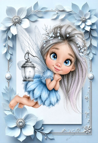Pretty Blue Fairy With A Lantern Blue Flowers A4 Frame