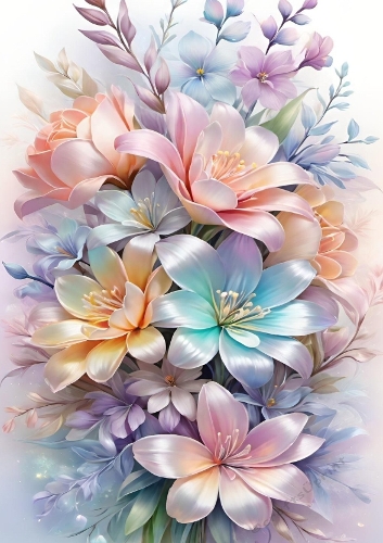 Pretty Rainbow Pearl Flower A4