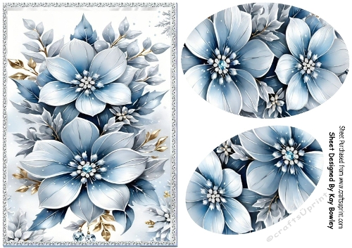 Pretty Blue/White Flowers A5, With Oval Pyramids